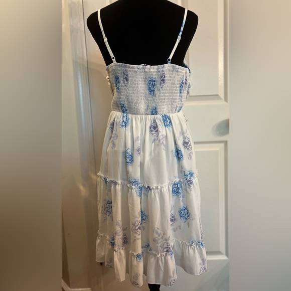 ECOWISH Floral Spaghetti Strap Tie Knot Front Flowy Pleated Mini Swing Dress NWT - Picture 4 of 9